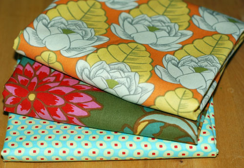 Autumn Blooms & Dots Cotton Fabric Mixed Bundle....1/2 yard cuts-kaffe fassett, amy butler, lotus, dahlias, green, orange, yellow, cotton, fabric, sewing, retro, wes