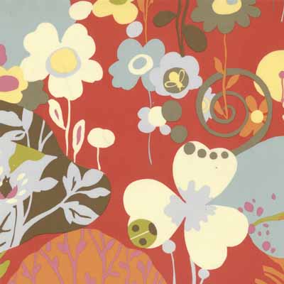 Moda Momo's Wonderland 32100-15 Tomato Red Floral Cotton Fabric-cotton, fabric, momo's, wonderland, tomato, floral, red, sewing, quilting