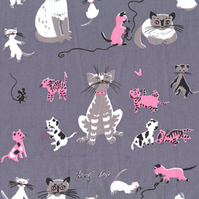 Michael Miller Tribute to Tammis Keefe Gray Cat Cotton Fabric-Michael Miller, Tribute, to, Tammis, Keefe, gray, cats ,Cotton, Fabric
