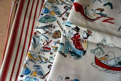 Father &Son Weekend Novelty Cotton Fabric Bundle....For the Boys!-alexander Henry, boys, weekend fun, retro, cars, sports, stripes, tan, blue, green, red, woven, moda