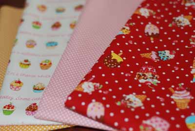 Japanese Fabric FQ Mixer 2-japanese, import, cotton, fabric, dots, icecream, cupcakes, sweets, dots, polkadots, yellow, red, pi