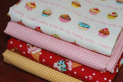 Japanese Fabric FQ Mixer 2-japanese, import, cotton, fabric, dots, icecream, cupcakes, sweets, dots, polkadots, yellow, red, pi